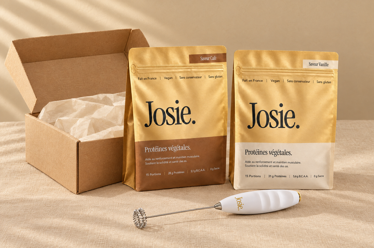 Le colis Josie : deux sachets Café et Vanille et le mousseur électrique