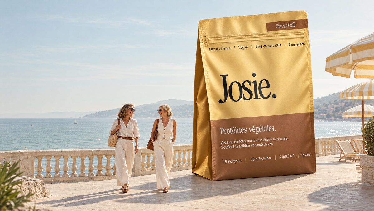 Sachet Josie géant sur une promenade de la Riviera